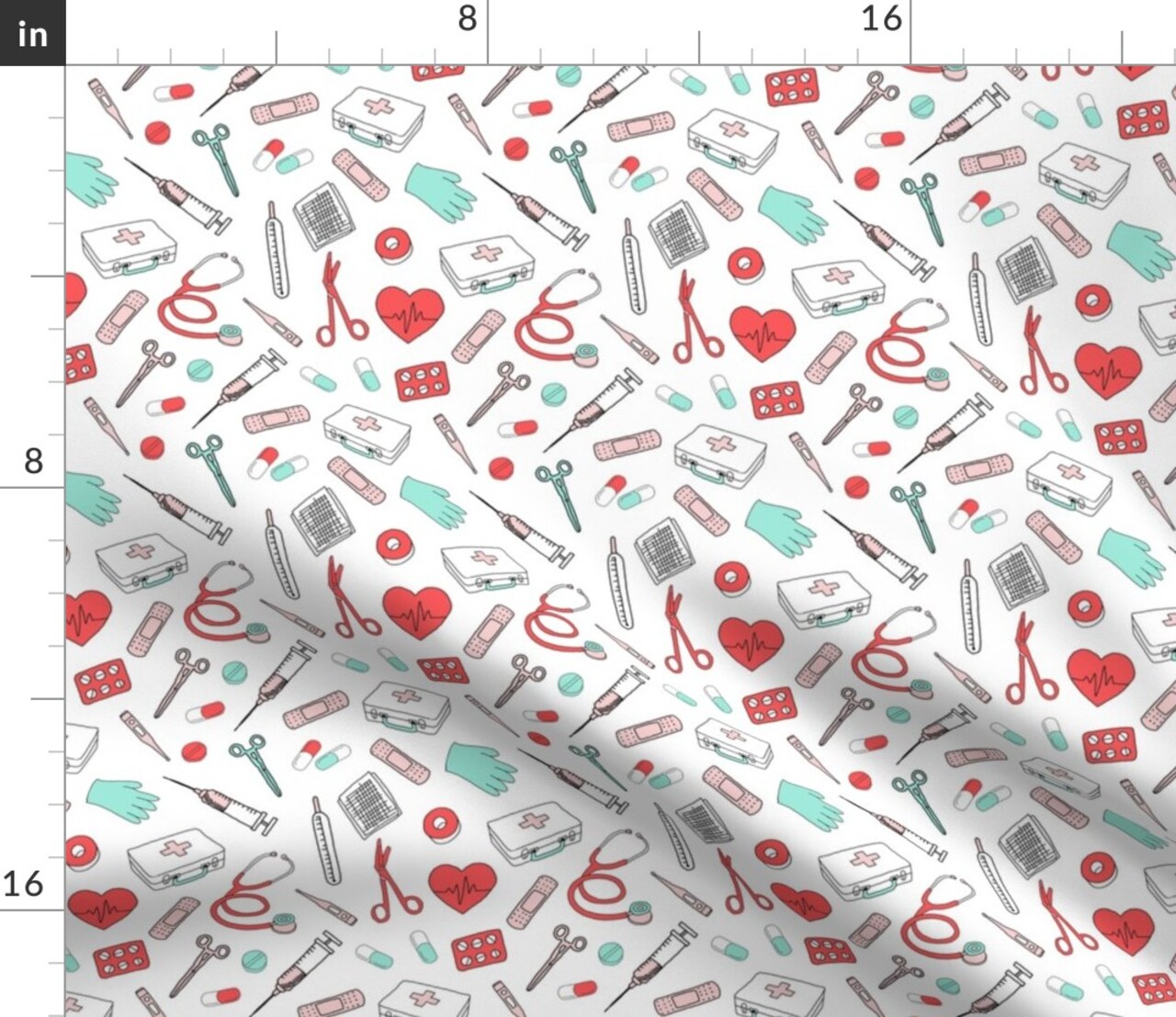 White First Aid Medicine Doctor Nurse Professionals Nurses Health Healthcare Worker Scrubs Custom Printed Fabric by Spoonflower Various Fabrics by the Yard or Fat Quarter